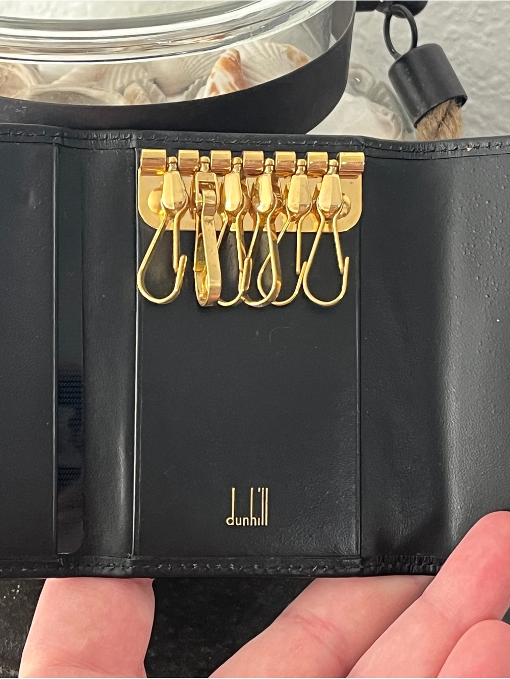 Dunhill Black Leather Key & Card Holder with Gold Accents - Picture 7 of 8